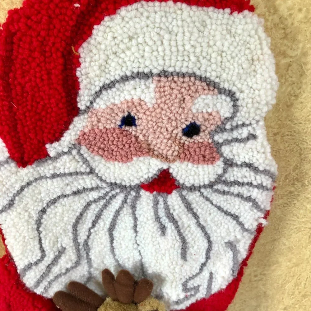 Vintage 3D Santa Reindeer SUPER Plush Quilted Christmas Stocking 20